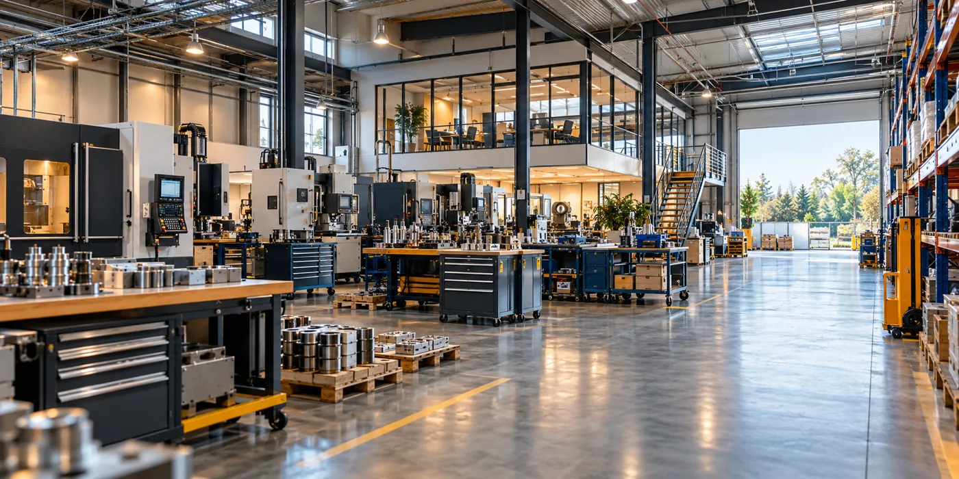 Instalación productiva con equipos y espacios de trabajo